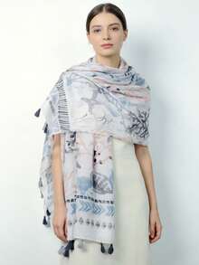 1pc Abaya Women's Ocean World Printed Scarf Shawl, Travel & Vacation Sun Protection - Multicolor - View 5