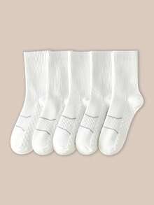 5 Pairs White Lightweight Breathable Comfortable Minimalist Casual Socks - White - View 5