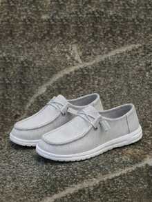 Women's Loafers, Casual Holiday Style, Four Seasons Style, Indoor And Outdoor, Solid Color Pattern, Versatile, Light And Comfortable, Round Toe, Elastic Laces, Easy To Put On And Take Off Flat Shoes - 灰色 - 查看 4
