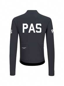 PAS CYCLING (Ajuste Slim) Maillot de ciclismo unisex, de manga larga, cuello alto, transpirable, de secado rápido, adecuado para bicicleta de montaña y bicicleta de carretera, diseño con protección UV, 3 bolsillos y 1 bolsillo con cremallera, estampado con letras PAS, excelente rendimiento y comodidad deportiva - Gris - Ver 4