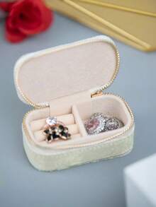 1pc Velvet Jewelry Box With Zipper, Large Capacity Jewelry Storage Box With 2 Removable Dividers, Earring Rings Necklaces Bracelets Organizer Box. Suitable As Gift For Girlfriend, Friend, Girls, Mother's Day Sun Travel Cool, Room Decor - Multicolor - View 24