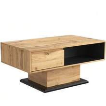 Coffee Table With Wood Grain Finish, Featuring A Handleless Drawer, A Storage Compartment, And A Rear Storage Compartment; Double-Sided Storage Space. Suitable For The Office Or Living Room; Ideal As A Coffee Table With Ample Storage. - Natural - 查看 11