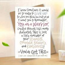 花卉設計勵志卡片－印有「你是一位戰士」訊息，鼓勵力量、勇氣與韌性，適合作為勵志禮物，手工質感激勵卡片 - 1PC - 查看 1