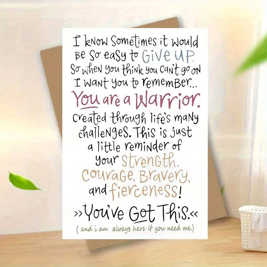 花卉設計勵志卡片-印有「你是一位戰士」訊息,鼓勵力量、勇氣與韌性,適合作為勵志禮物,手工質感激勵卡片 - 1PC - 查看 1