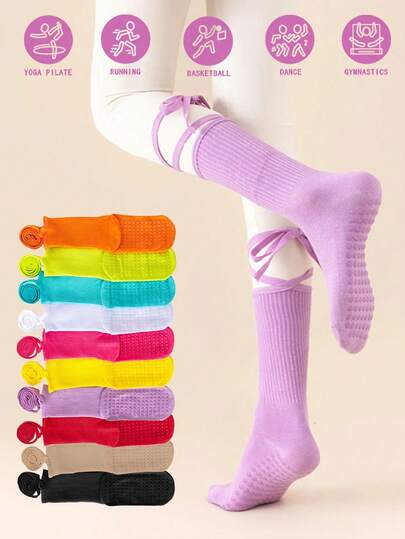 1/3/5/7/10双装彩虹色防滑普拉提瑜伽袜，适合室内运动和舞蹈，女士