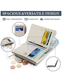 Pomelo Best Small Wallet Women RFID Blocking Faux Leather Bifold Slim Card Holder With Zipper Coin Pocket - Multicolor - View 2