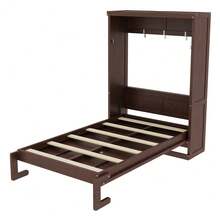 MERAX Twin Murphy Bed Cabinet, Farmhouse Hideaway Murphy Cabinet Bed, Wood Hidden Wall Bed Frame Space-Saving For Home Office Small Room, Can Be Folded Into A Cabinet, Espresso - Twin Size-Espresso - View 6