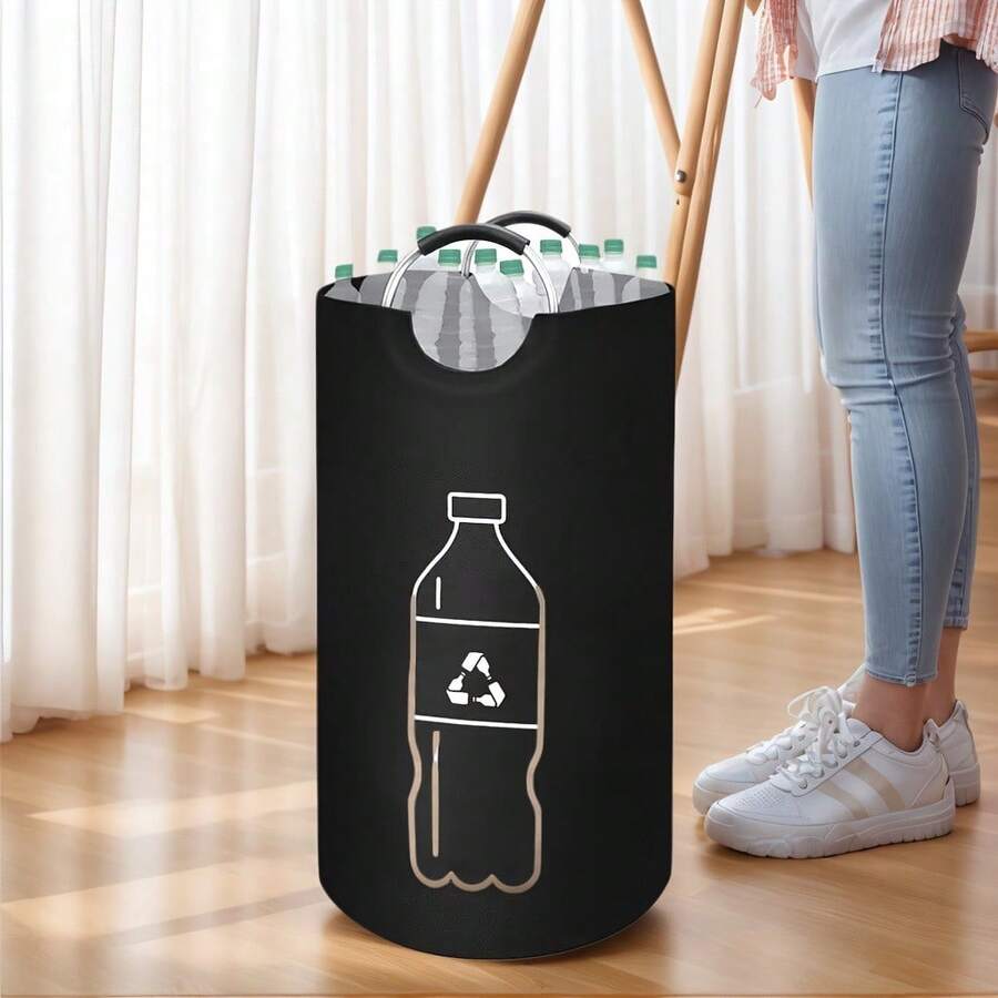Extra Large Capacity Foldable Recycling Bin - Cylindrical Open-Top Design, Multi-Purpose Plastic Bottle Storage Basket, Space-Saving Collapsible Organizer Box, Durable, Easy To Clean, No Electricity Needed, Home Recycling Container, Bottle Storage, Modern Aesthetic, Sturdy Structure, Suitable For Apartment Living