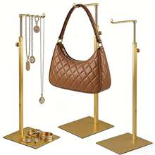 1/2/3 piezas Perchero ajustable en altura de acero inoxidable antioxidante, estante de almacenamiento multifuncional para bolsos, joyas, collares, ahorro de espacio para armario, tocador, boutique, duradero para uso doméstico y comercial - Doblado de 7 cabezas de varilla interior redonda - Ver 1