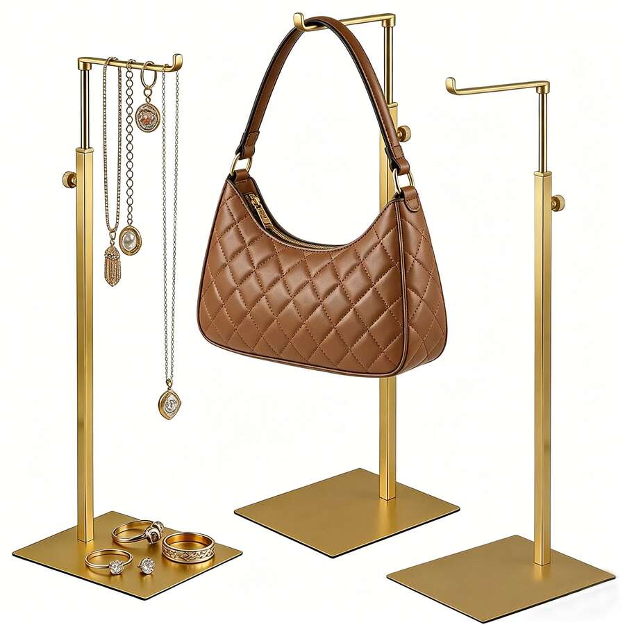 1/2/3 piezas Perchero ajustable en altura de acero inoxidable antioxidante, estante de almacenamiento multifuncional para bolsos, joyas, collares, ahorro de espacio para armario, tocador, boutique, duradero para uso doméstico y comercial - Doblado de 7 cabezas de varilla interior redonda - Ver 1
