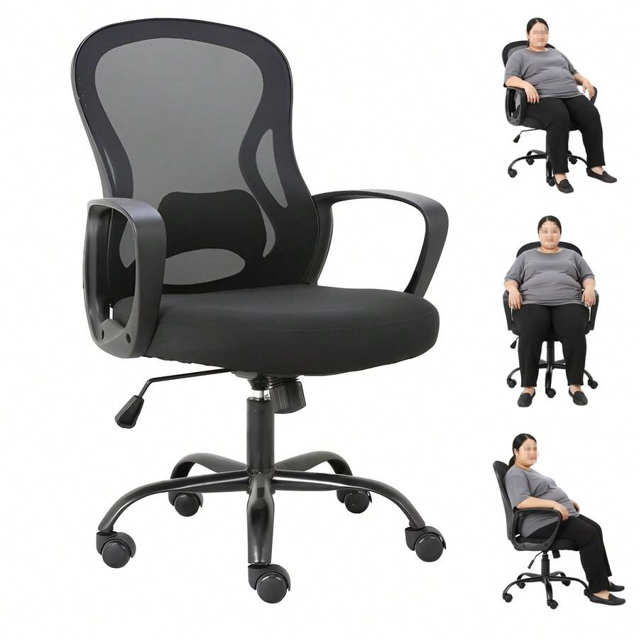 Silla de Oficina, Silla Ergonómica de Oficina con Brazos y Ruedas, Altura Ajustable (95-105cm), Respaldo Reclinable de Malla, para Hogar y Escritorio - B - Ver 1