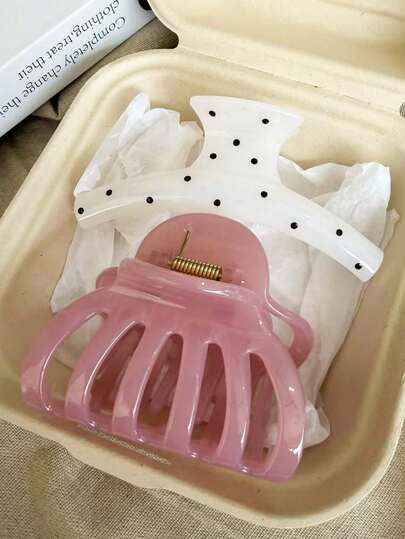 2个/1个 8.5厘米/3.35英寸 粉白相间塑料爪形发夹，时尚百搭优雅简约纯色渐变发饰，适合日常、休闲、派对、通勤、度假、扎马尾、盘发、洗脸、化妆、搭配夏季沙滩装扮，度假必备发夹。