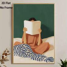 2D Plano, 1 pieza, Impresiones Planas 2D, Pósters de Arte con Tema de Chica Leyendo, Decoración de Pared de Estilo Moderno, Impresión en Lienzo Sin Marco, Decoración del Hogar, Cuadros Colgantes, Decoración de Habitaciones, Adecuado para Salas, Dormitorios, Cocinas y Oficinas, Arte de Pared en - Sin marco - Ver 1
