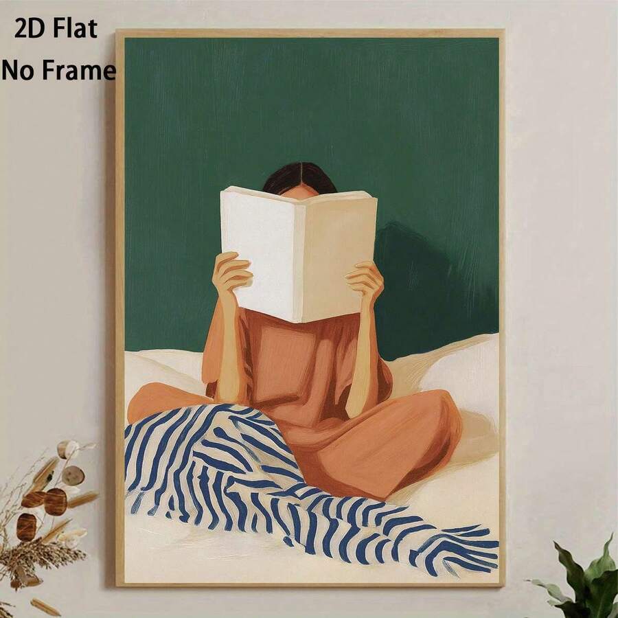 2D Plano, 1 pieza, Impresiones Planas 2D, Pósters de Arte con Tema de Chica Leyendo, Decoración de Pared de Estilo Moderno, Impresión en Lienzo Sin Marco, Decoración del Hogar, Cuadros Colgantes, Decoración de Habitaciones, Adecuado para Salas, Dormitorios, Cocinas y Oficinas, Arte de Pared en - Sin marco - Ver 1