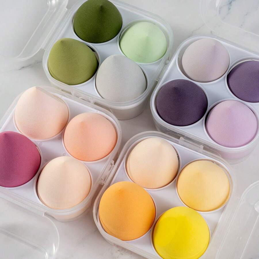 Makeup Sponge Set, Soft Latex-Free , Wet & Dry Dual-Use Cosmetic Sponges, Flawless Powder-Free Makeup Puffs In Storage Case - Hồng - Xem 1