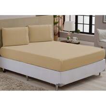 Fitted Sheet Set With Elastic + Pillowcase, 400 Thread Count Percale Flex Luxury, Peach Touch, Single, Full, Queen, King - Beige - View 3