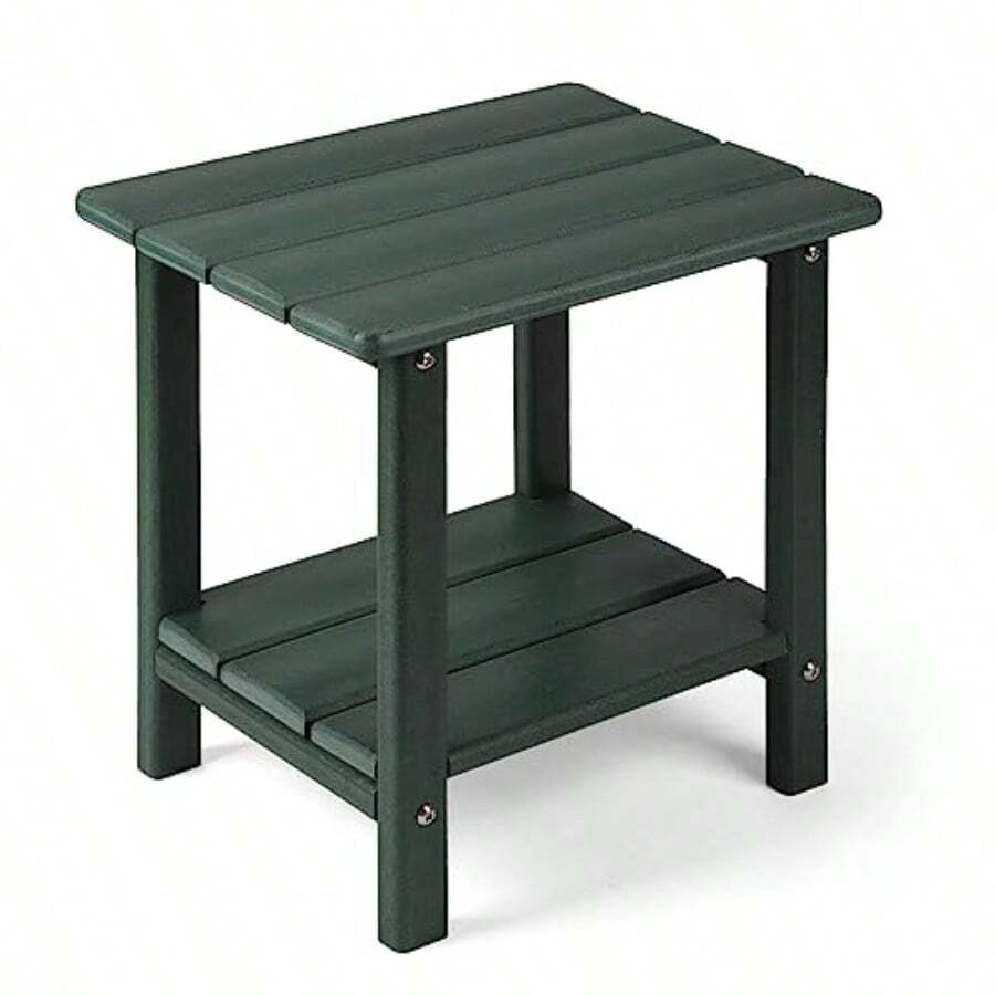 Apolimi Adirondack - Mesa auxiliar para exteriores resistente a la intemperie mesa auxiliar de patio de 2 niveles mesa auxiliar sólida de 16.5 pulgadas para patio piscina porche - Verde bosque - Ver 1