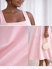 Elegant Dress With Square Neckline | Defined Waist | Perfect Look For Day And Night & Perfect Mother's Day Gift - 淺粉色 - 查看 5