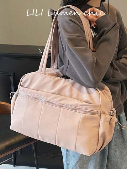 Bolso de hombro de tela rosa minimalista, ideal para estudiantes, damas de oficina, madres trabajadoras y viajeros frecuentes. Perfecto para viajes de negocios cortos