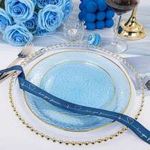 50/25/7/1pc Light Blue Hammered Single Gold Rim Tableware Tray, Tableware Set, Salad Plate, Holiday Party Tableware, Tray, 10.25 Inch And 7.5 Inch Dining Tray, Suitable For Various Parties, Outdoor, Wedding, Restaurant - Light Blue - View 6