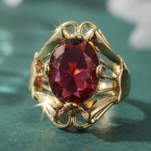 Eleganter Vintage-Ring aus fuchsiafarbenem Zirkonia mit geometrischem Muster, handgefertigt aus Kupfer, ein Schmuckstück für Damen, geeignet für Partys und Treffen, ideales Geschenk für Freunde, Cut-Out - Gold - Übersicht 11