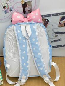 Ba lô thời trang thanh lịch chấm bi nơ mới, phù hợp cho nhiều dịp, dung tích lớn, đa chức năng. - Màu xanh lam - Xem 4