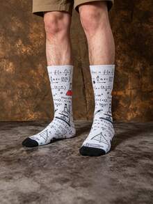 1/3 Pairs Science Knowledge Graffiti Pattern Mid-Calf Socks, Men's Mid-Calf Socks, Creative & , Summer Fashion - Multicolor - View 6