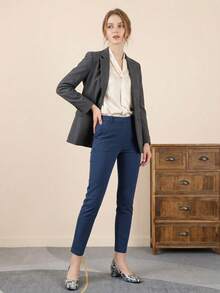 XBYASDF 女款彩色馬賽克幾何印花方頭粗跟高跟鞋，淺口一腳蹬 3cm 高跟，通勤與約會百搭 - 灰色 - 查看 2