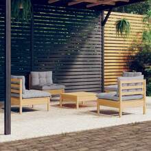 vidaXL 5-tlg. Garten-Lounge-Set mit Grauen Kissen Kiefernholz - Gris - Voir 1