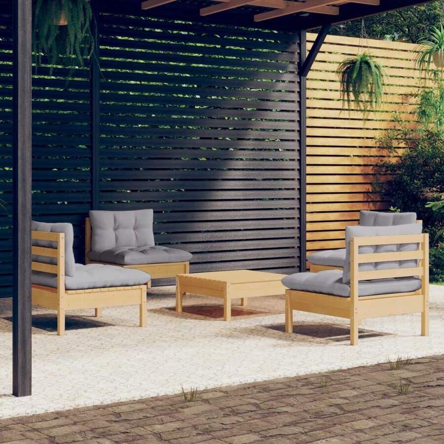vidaXL 5-tlg. Garten-Lounge-Set mit Grauen Kissen Kiefernholz - Gris - Voir 1