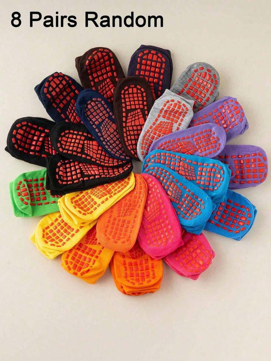4 Pairs/8 Pairs Women's Silicone Non-Slip Trampoline Socks Suitable For Yoga, Pilates, Indoor Sports, Unisex - Multicolor - View 1