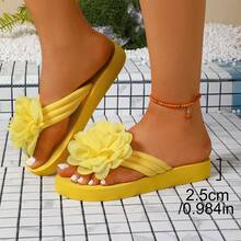 Lavender Ambiance Underfoot! Ethereal Grape Purple Chiffon Wedge Flip Flops, Summer Commute, Shopping, Home Versatile, Elevated Yet Comfortable, Elegant Women's Thong Sandals - Yellow - View 1