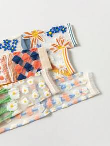 5双装法式花卉图案百搭休闲尼龙女士中筒袜 - 彩色 - 查看 5