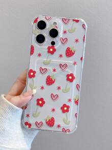 1 chiếc ốp lưng điện thoại bằng TPU mềm, chống sốc, họa tiết hoa trái tim và dâu tây thời trang, thích hợp làm quà tặng ngày lễ, tương thích với Apple XS/XS Max/XR/11/12/13/14/15/16 Pro/Pro Max/14/15/16 Plus/17/17 Pro - Nhiều màu - Xem 3