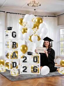 2026 Luxury Graduation Party Decorations, White Graduation Decor, Minimalist Style Graduation Ball Gift Box Set, Suitable For Middle School, High School, University And Other Grade Graduation Parties. Reusable Balloon Box For Graduation Photo Booth And Ball Party Supplies, Printed With "Class Of 2026", "2026: I'm Proud Of You", Congratulatory Graduation Party Decorations Suitable For Any Grade. - White Balloon Box - View 8