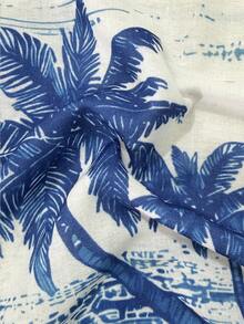 Men's Summer Linen Casual Vacation Beach Short Sleeve Printed Shirt - Blue - View 7