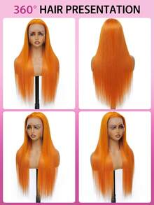 ZHUICHAO 13x4 高清透明蕾丝前额自由分缝直发巴西发假发 200% 高密度自然发际线预拔婴儿发，漂白发结 #350 姜橙色人发混纺合成假发，适合女性日常或派对佩戴 - S350 - 查看 3