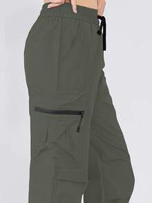 1pc Women's Quick-Dry Hiking Cargo Pants, UPF Sun Protection Outdoor Trousers With Elastic Drawstring Waist, Multiple Zipper Pockets And Adjustable Leg Hems, Breathable Soft Shell Fabric Suitable For Spring/Summer Hiking, Backpacking, Running And Weekend Travel Sports - Army Green - View 5