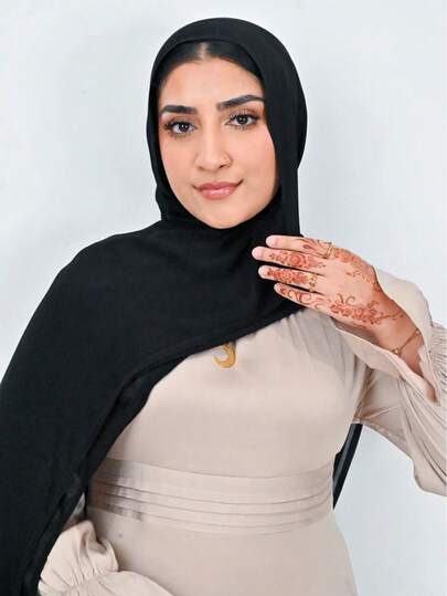 1 chiếc khăn dài mềm mại và thoáng khí, kiểu dáng tự nhiên, xếp ly mỏng, màu trơn, phụ kiện áo Abaya, thích hợp làm băng đô cho nữ, khăn trùm đầu mềm mại cho nữ.