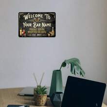 1 Biển hiệu kim loại tên quán bar tùy chỉnh cá nhân hóa - Thiết kế vân gỗ đen cổ điển, Trang trí nghệ thuật bằng sắt 8"X12", Chủ đề Bia & Rượu, Phong cách hiện đại, Không cần nguồn điện, Thích hợp cho gia đình hoặc quán bar, Trang trí nghệ thuật bằng kim loại chỉ để trang trí. - Nhiều màu - Xem 3