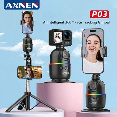  AXNEN P03 AI 人脸追踪 360° 旋转桌面云台稳定器，兼容 15 Pro Max 和安卓手机