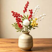 3 Stems Soft Artificial Red Mimosa Flowers, Home Wedding Party Tabletop Vase Decor, Vase Not Included - Yellow - View 2