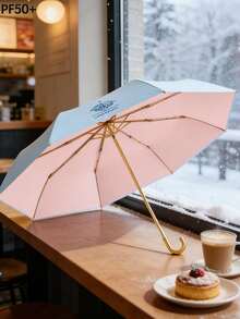 Customized Umbrella, Gold Curved Handle Colorful Rubber Umbrella Sun And Rain Dual Use UV Protection Folding Parasol, Portable Design With Your Own Name Or LOGO, Perfect For Outdoor Activities, Travel And Daily Use, - Multicolor - View 10