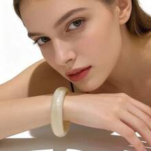 1 pieza Brazalete ancho de textura blanca lechosa, brazalete lujoso similar a la ágata natural, accesorio versátil para uso diario - Pulsera redonda vintage - Ver 6
