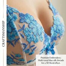 Bộ đồ lót ren thêu lãng mạn kiểu Pháp gợi cảm quyến rũ, thích hợp cho mùa Xuân/Hè. - Màu xanh lam - Xem 4