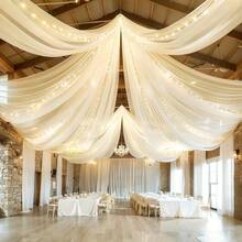 164.04ft X 2.46ft Extra Long Champagne Sheer Curtain, Multipurpose Party Backdrop Fabric, Home Decor, Wedding, Gender Reveal, Holiday Event, Party Room Table Decor, Photography Background, Indoor/Outdoor Stair Chair Decoration, Christmas Party Room Table Cloth, Tree Decor, Also Suitable For Metal Arch Frame, Christmas - Champagne - View 5