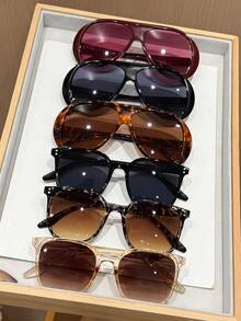 6 piezas Gafas de mujer de moda de marco completo geométrico exagerado, multicolor, de plástico en tonos pastel de verano, para regalo, fiesta, fotografía callejera, salida, accesorios de moda - Multicolor - Ver 8