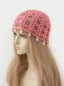 1 chiếc mũ len móc thủ công nhẹ, thời trang dành cho nữ, kiểu dáng vỏ rỗng, phù hợp cho phong cách boho mùa xuân/thu. - A - Xem 3