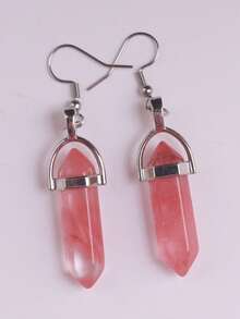 1 par de pendientes largos de pilar hexagonal de piedra natural de alta gama, amatista, cuarzo rosa, cornalina, que contienen energía curativa, joyería para mujer - Hexagonal - Ver 29