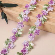 1 yarda Cinta de encaje de poliéster con flores vibrantes, 2 cm de ancho - Bordado hidrosoluble para collares DIY, costura y manualidades - Borde de flores colorido en múltiples colores - flores - Ver 5